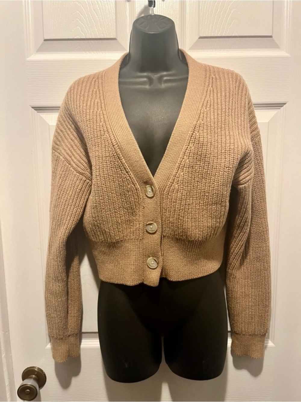 Babaton Merino Wool Cardigan Sweater Canberra Small Oversize / Medium Beige Crop